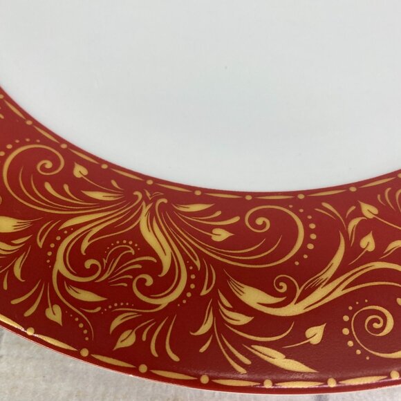 JC Penny Chris Madden MONTALIRA RED Gold Design Porcelain Dinner Plate Set 4 - Picture 15 of 16